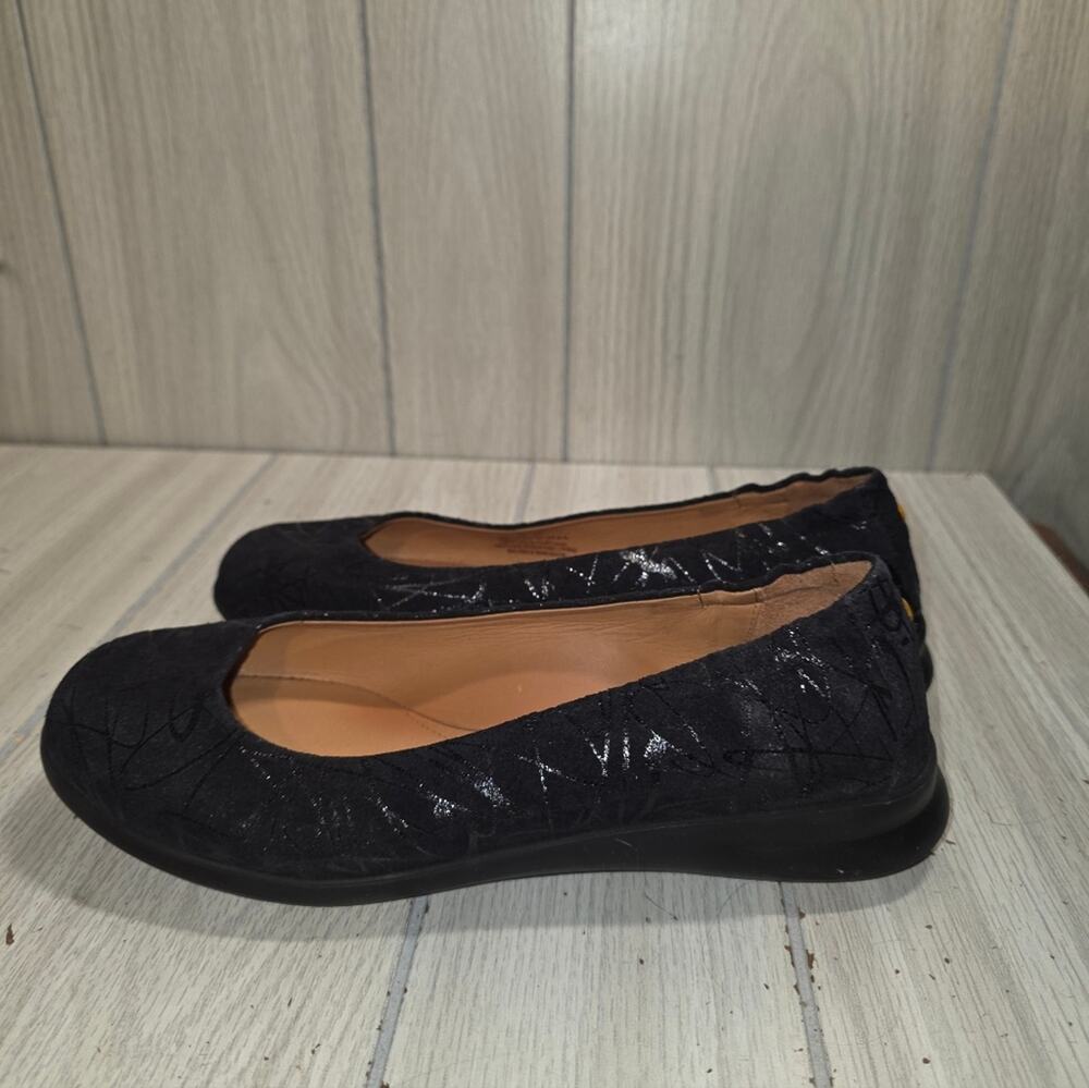 Samuel Hubbard Black Leather Flats Size 7.5 Shiny Suede Comfort Shoes Goth